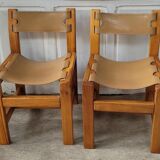 Set of 4 wooden chairs and leather house Regain – 70s