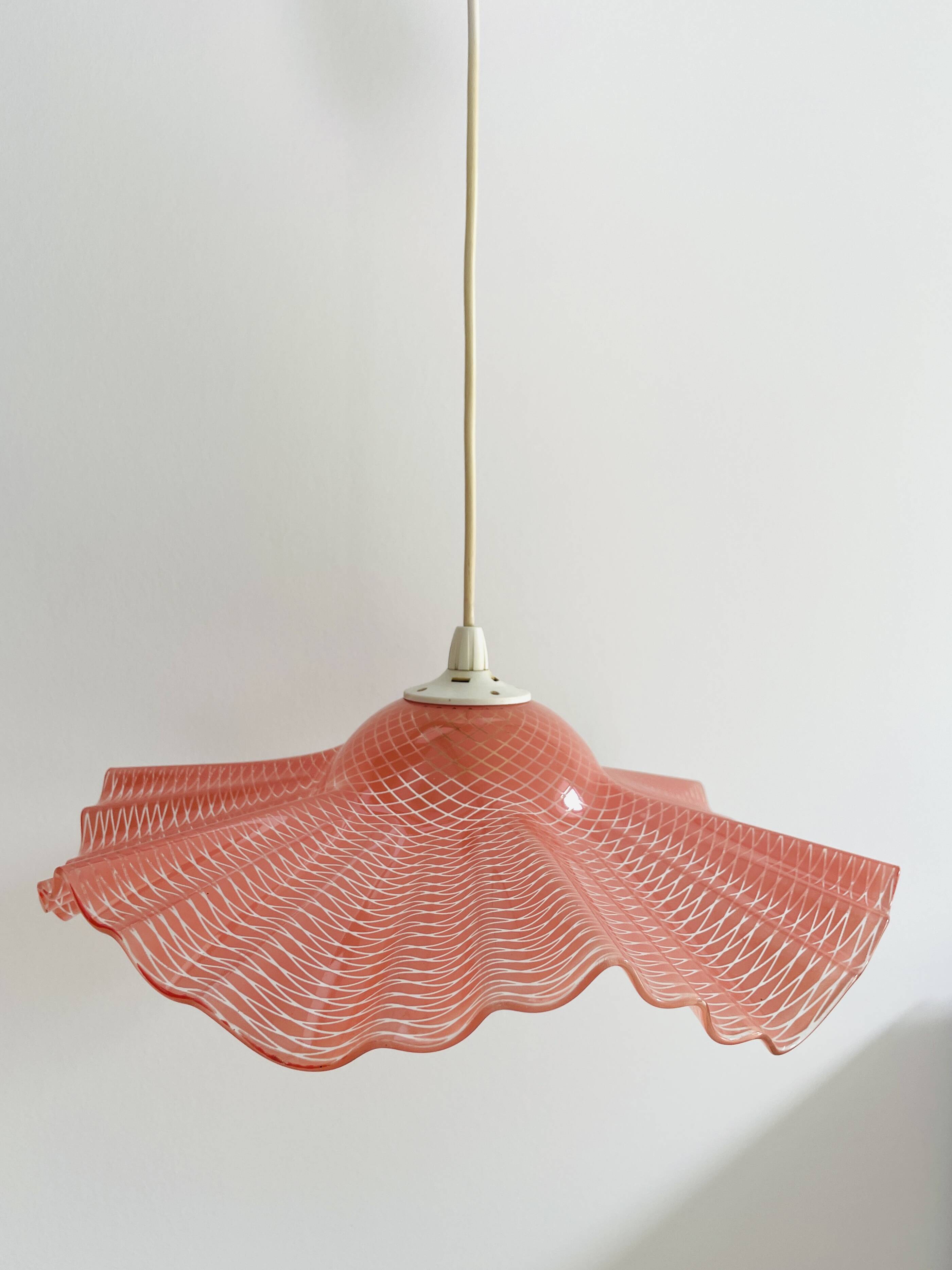 Pink molded glass pendant light