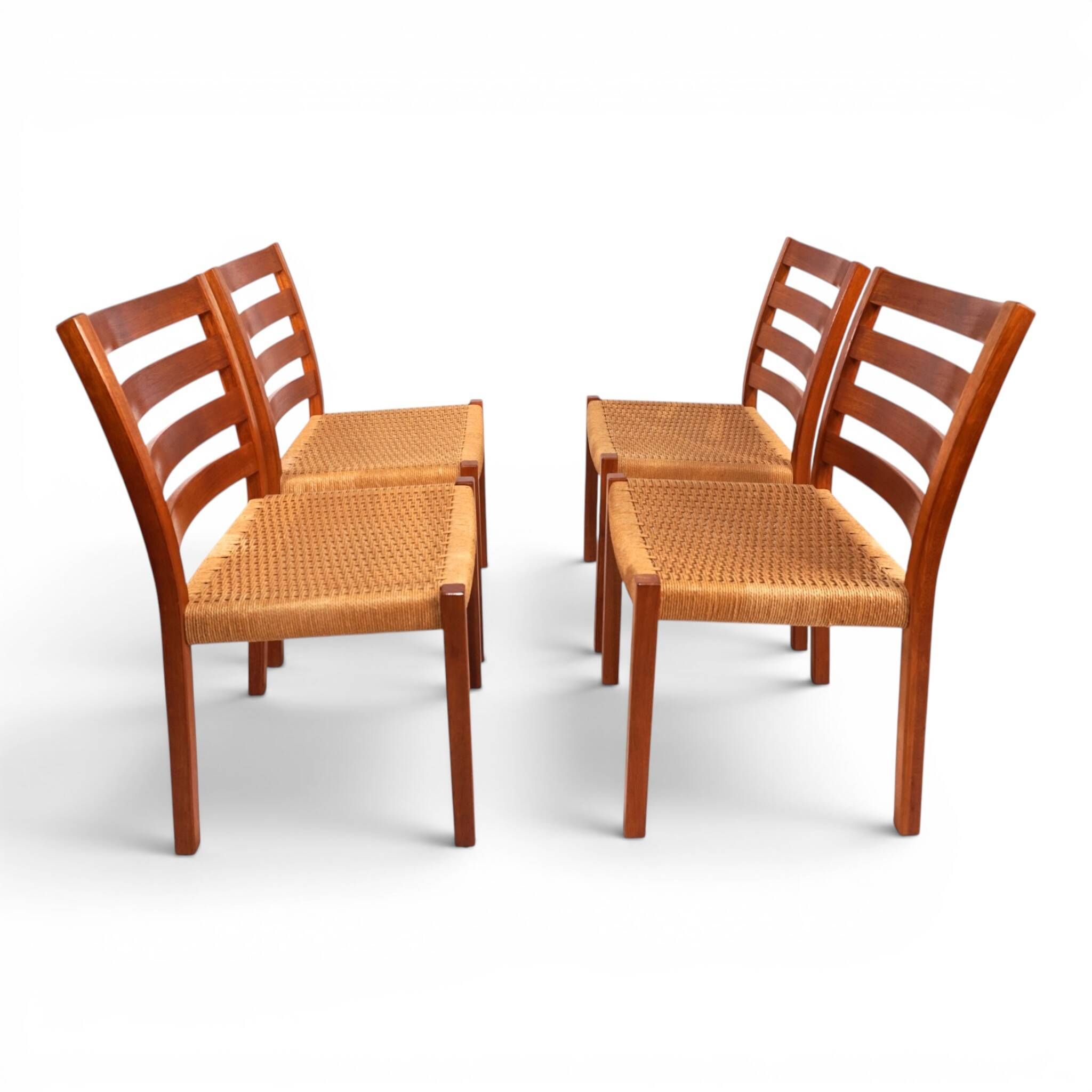 Niels Otto Møller Model 408, Set of 4 Teak Papercord Dining Chairs for J.L.