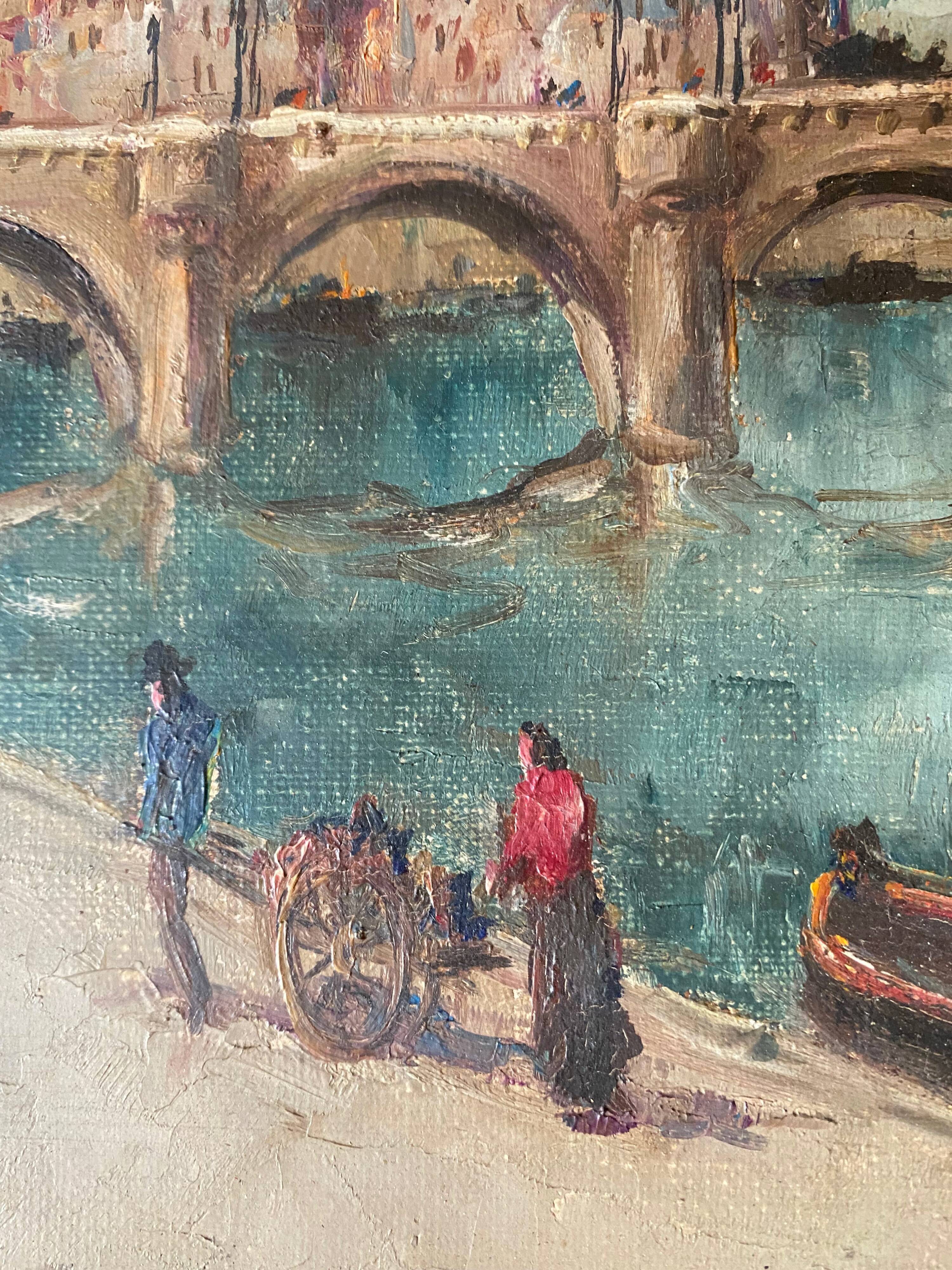 Tableau "Quai de Seine", Paris par Marcel Caradec (1901-1998) avec cadre