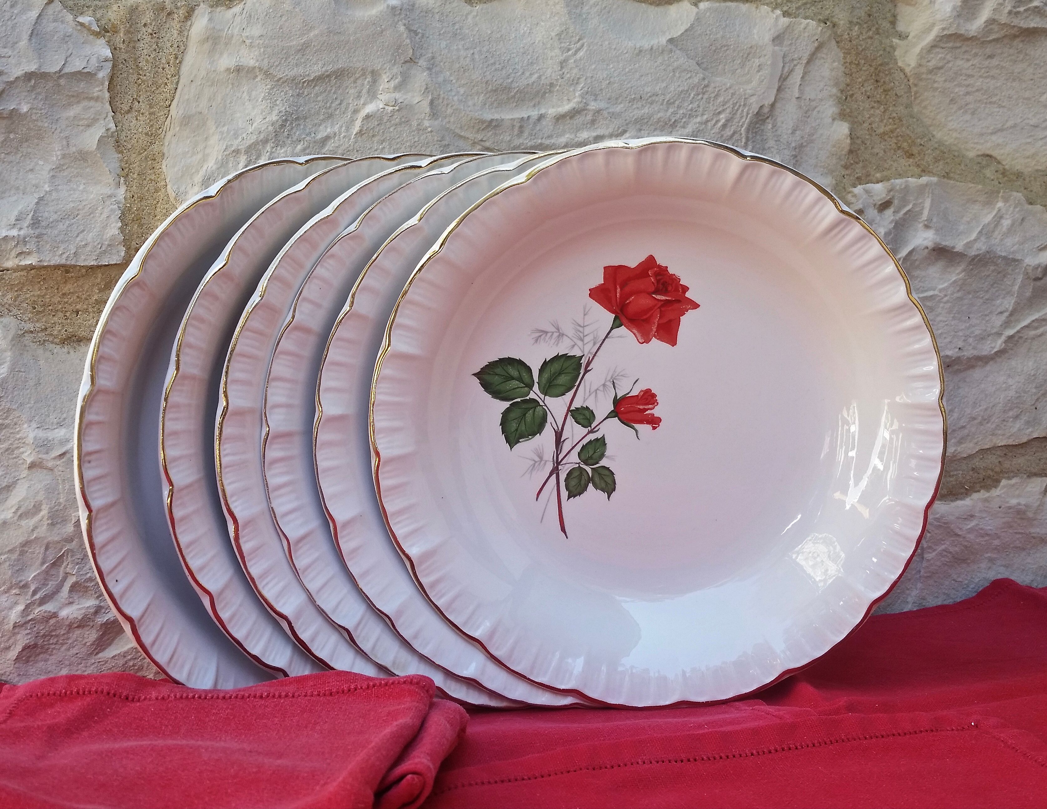 Set of 6 plates flat Digoin and Sarreguemines model Sévigné