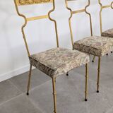 Ensemble de 4 Chaises en Fer Doré et Tissu Fleuri, Espagne, 1980s