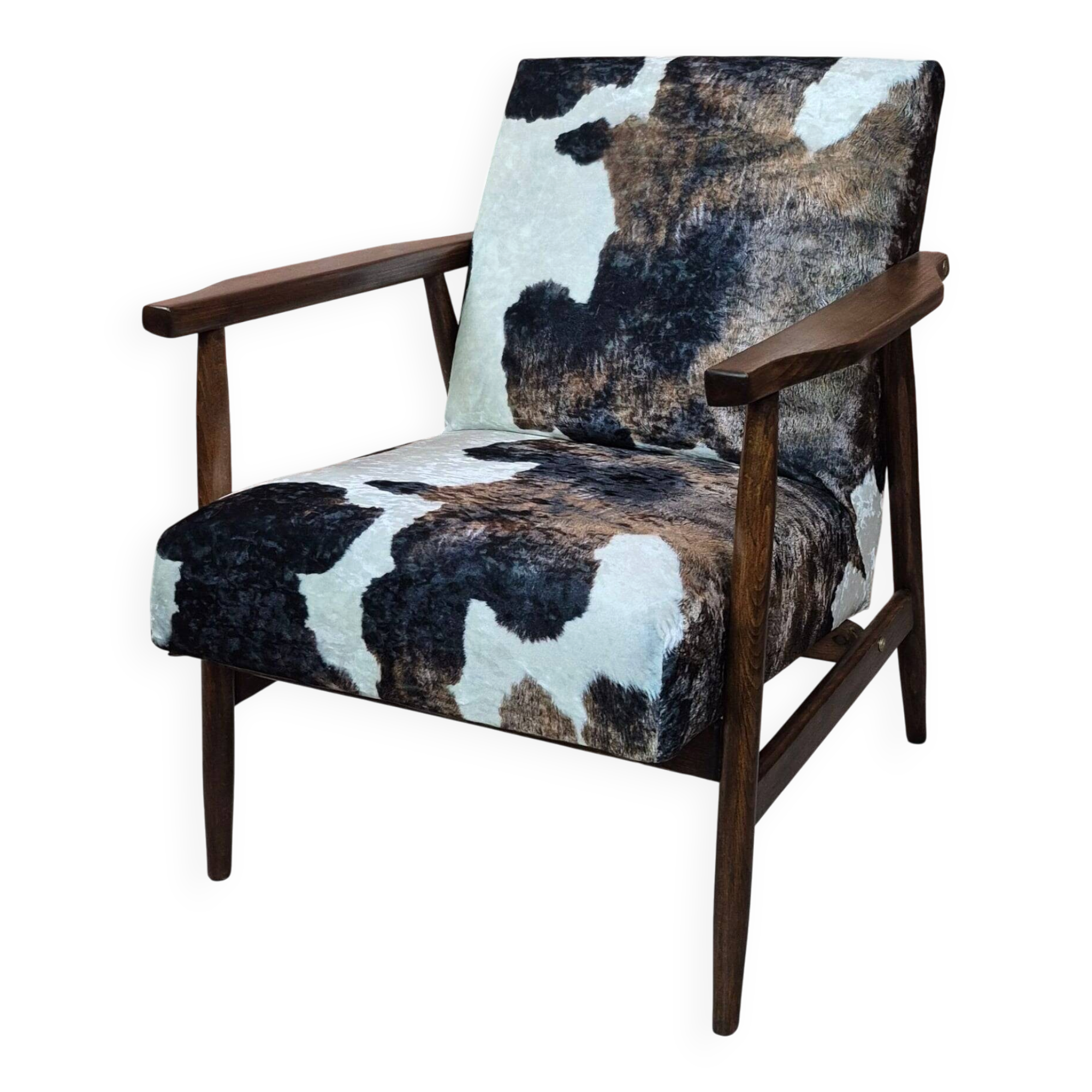 Restored Mid-Century Armchair Type B-7727 - Cowhide Print Velour - 1960s