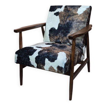 Restored Mid-Century Armchair Type B-7727 - Cowhide Print Velour - 1960s