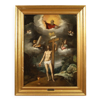 Antique 17th century Italian religious painting of the Risen Christ