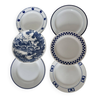 6 earthenware and blue and white porcelain dessert plates