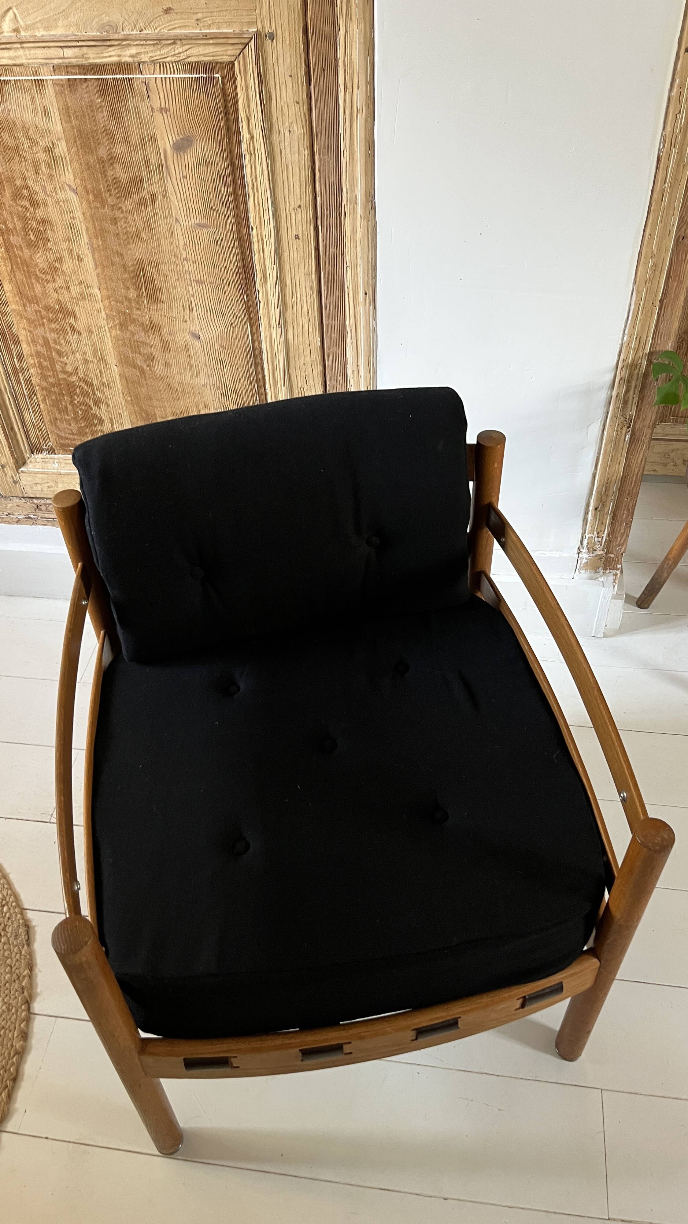 Scandinavian lounge chair COJA in wood and leather, 1960s