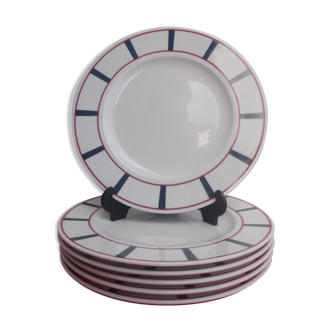 Set of 18 basque plates porcelain blue and red