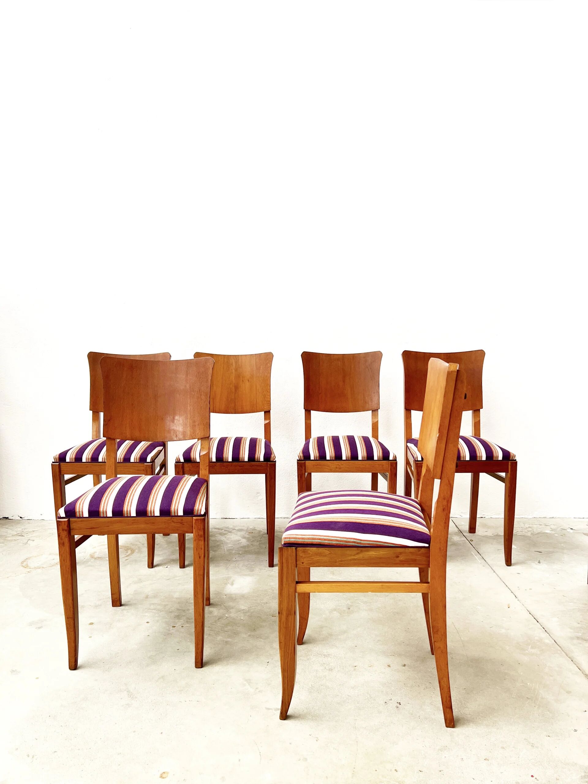 6 striped fabric chairs from the 1950s