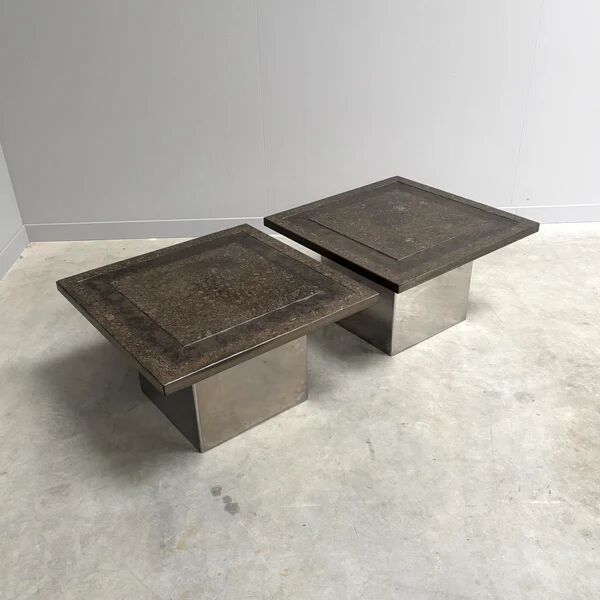 Set Peter Draenert stainless steel and stone coffee tables, 1970s