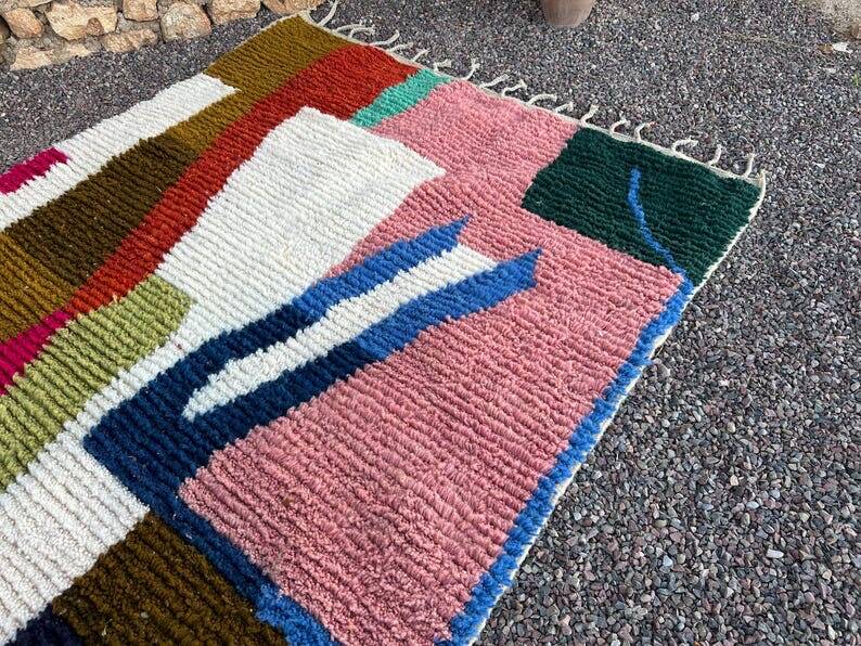 Authentic handmade rug with colourful patterns, size 150/250 cm.