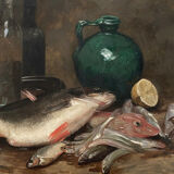 HST painting "Still Life with Fish" HST signed Nils II Forsberg