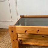 Vintage pine and glass coffee table