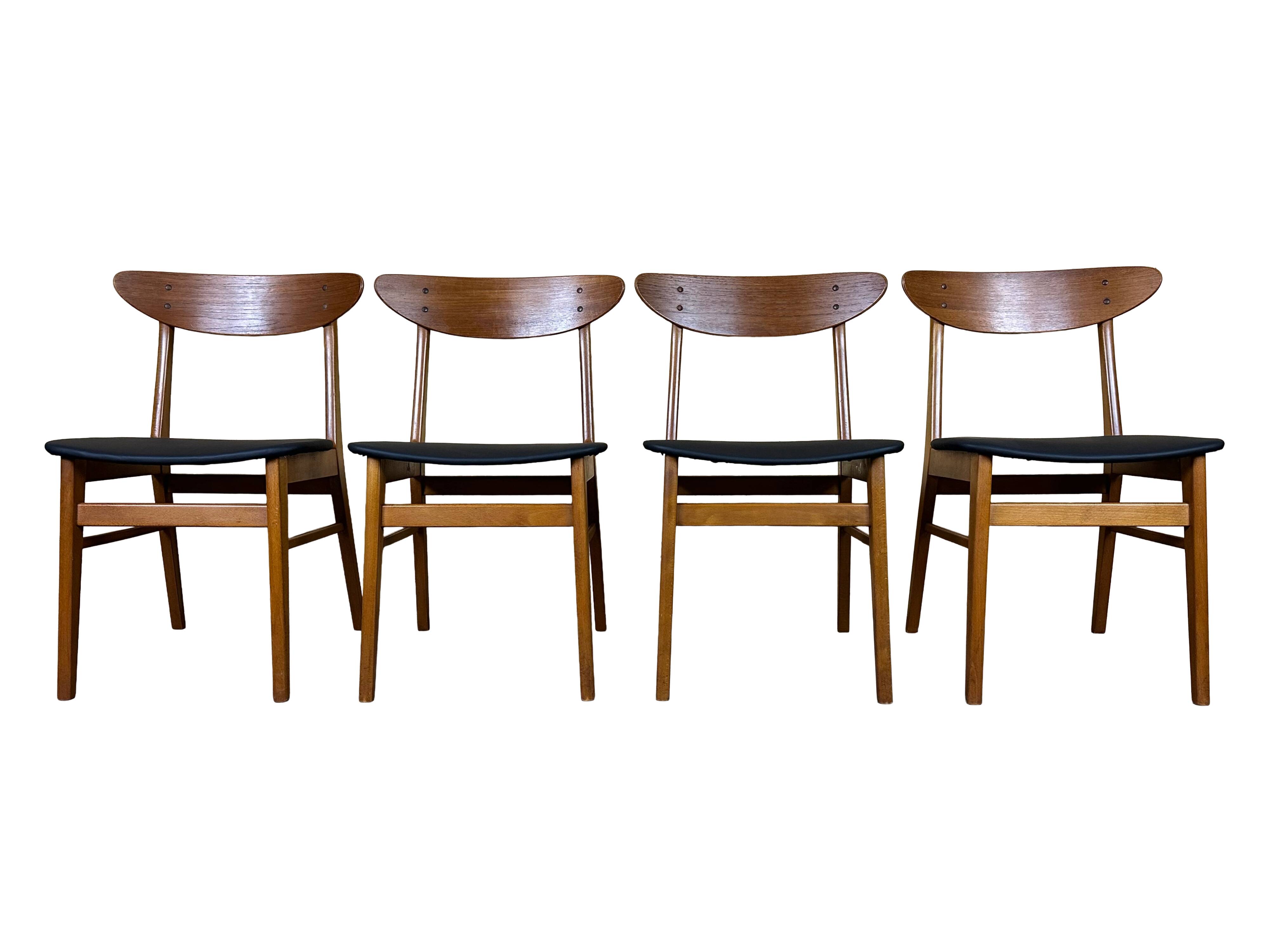 4x 60s 70s Teak Dining Room Chairs Danish Modern Design