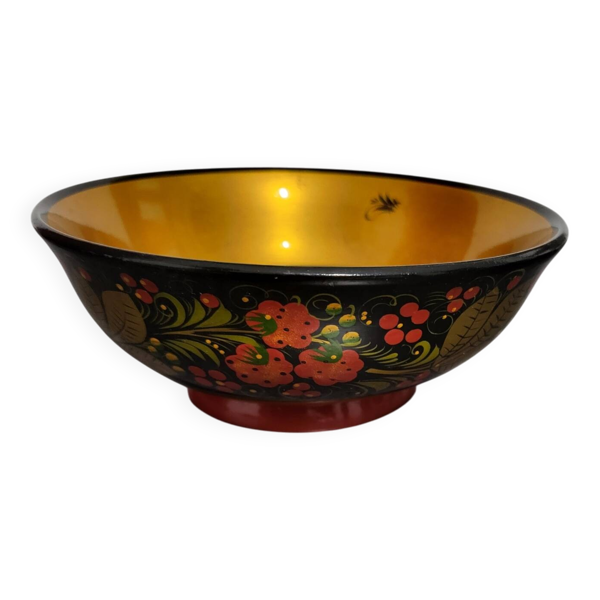 Bol soviétique vintage Khokhloma en bois peint en excellent état