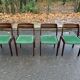 Scandinavian dining table and 4 Hans Olsen style chairs in teak and velvet.