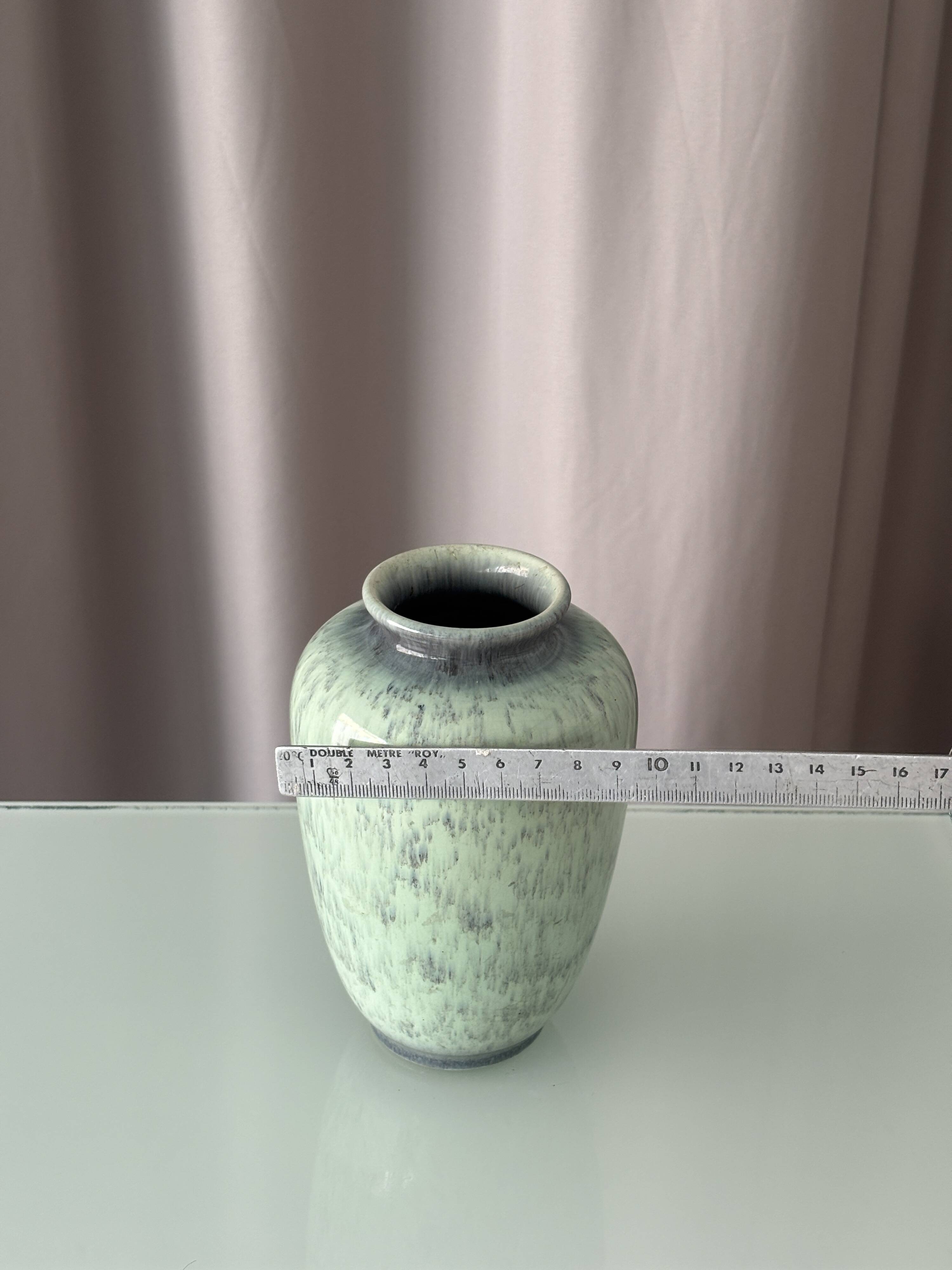 Vintage Studio Pottery Vase with Mottled Celadon Green Glaze