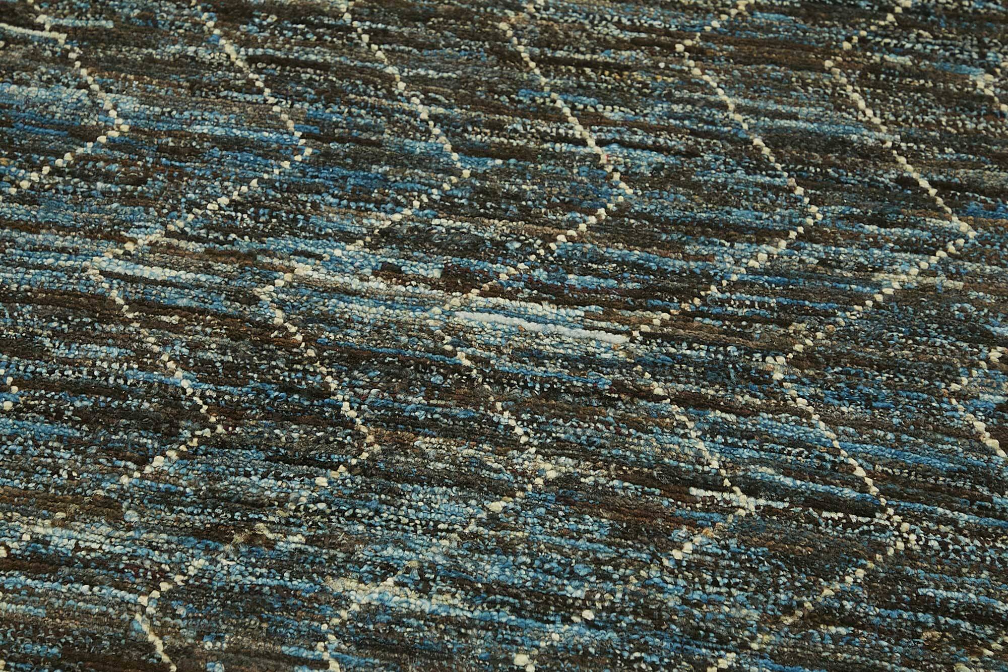 Handwoven Turkish Rustic 86 cm x 343 cm Blue Wool Runner Carpet