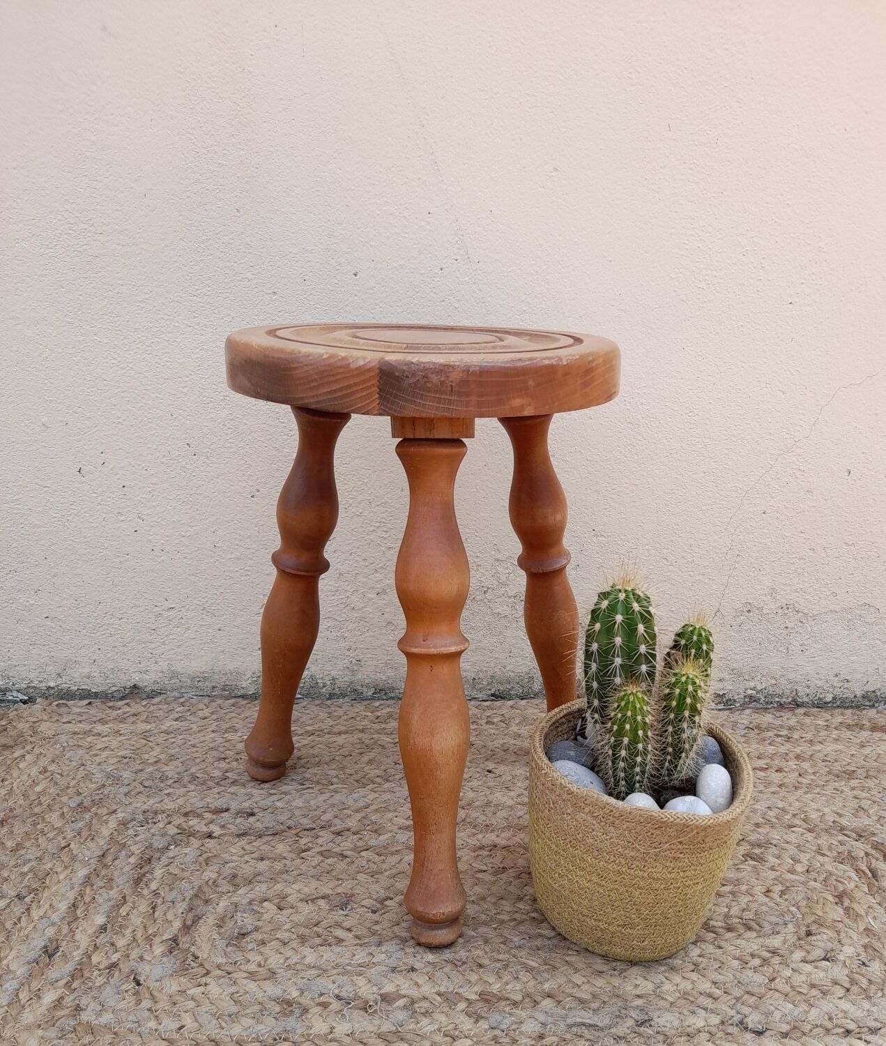Old small farm stool, tripod, 1950's