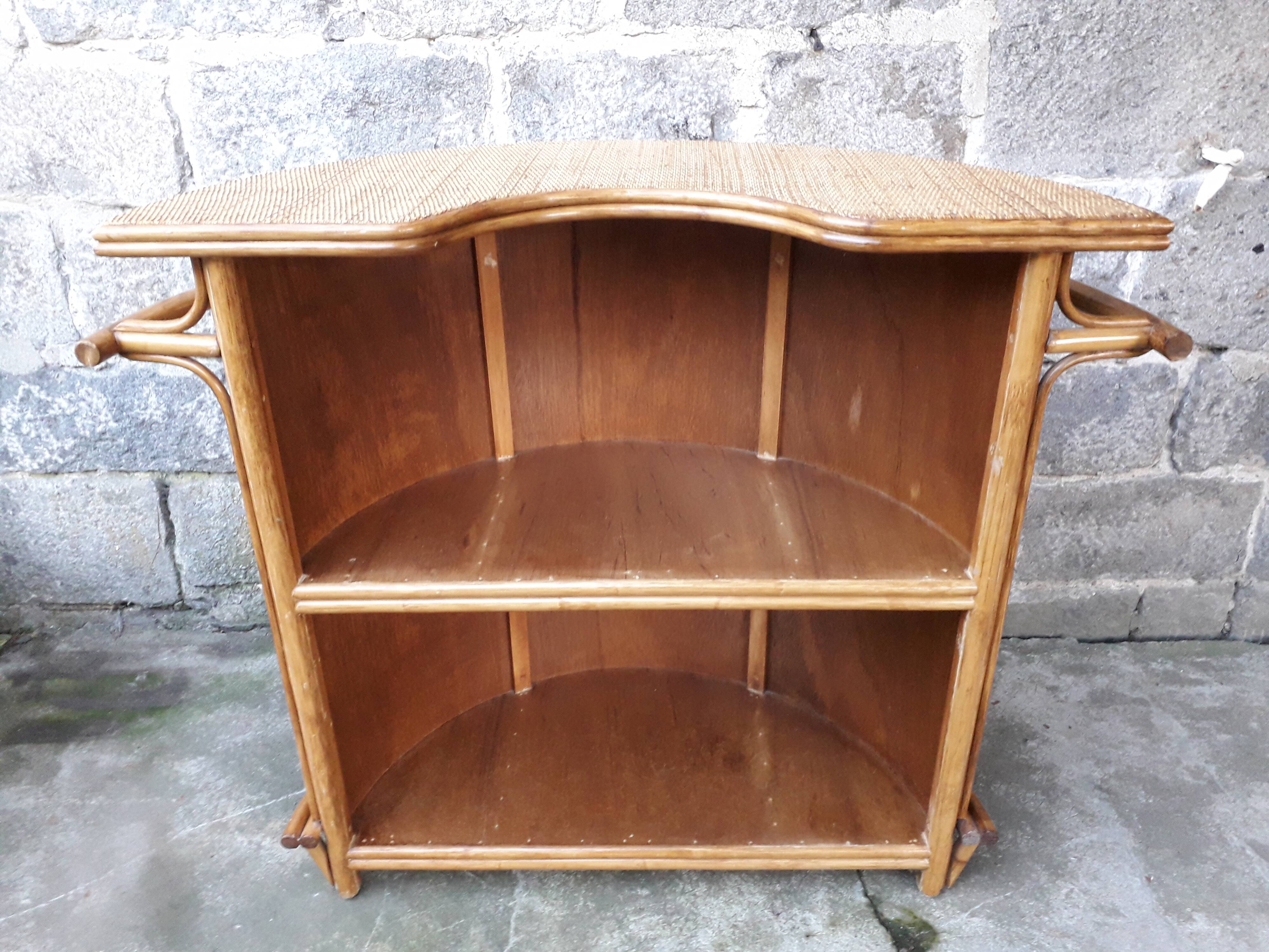 Bar en rotin vintage & ses tabourets