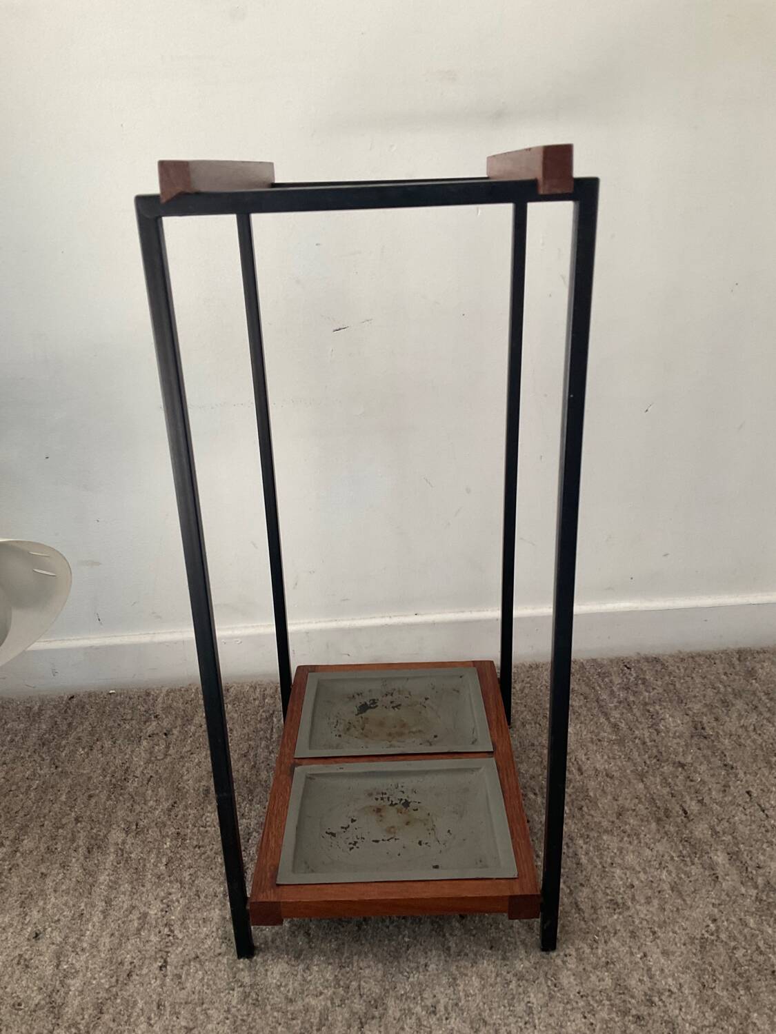Vintage teak and metal umbrella stand