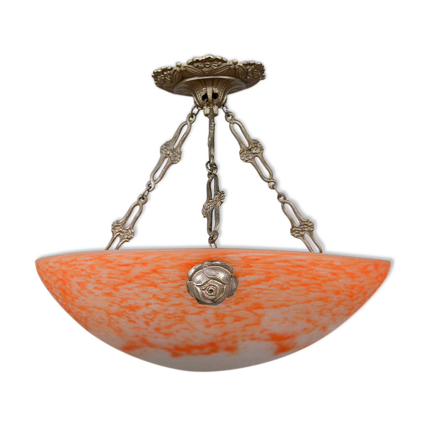 Art Deco pendant lamp in silver bronze, France, circa 1925