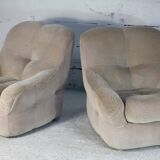 Pair of armchairs "space age". Beige corduroy velvet. France, circa 1970