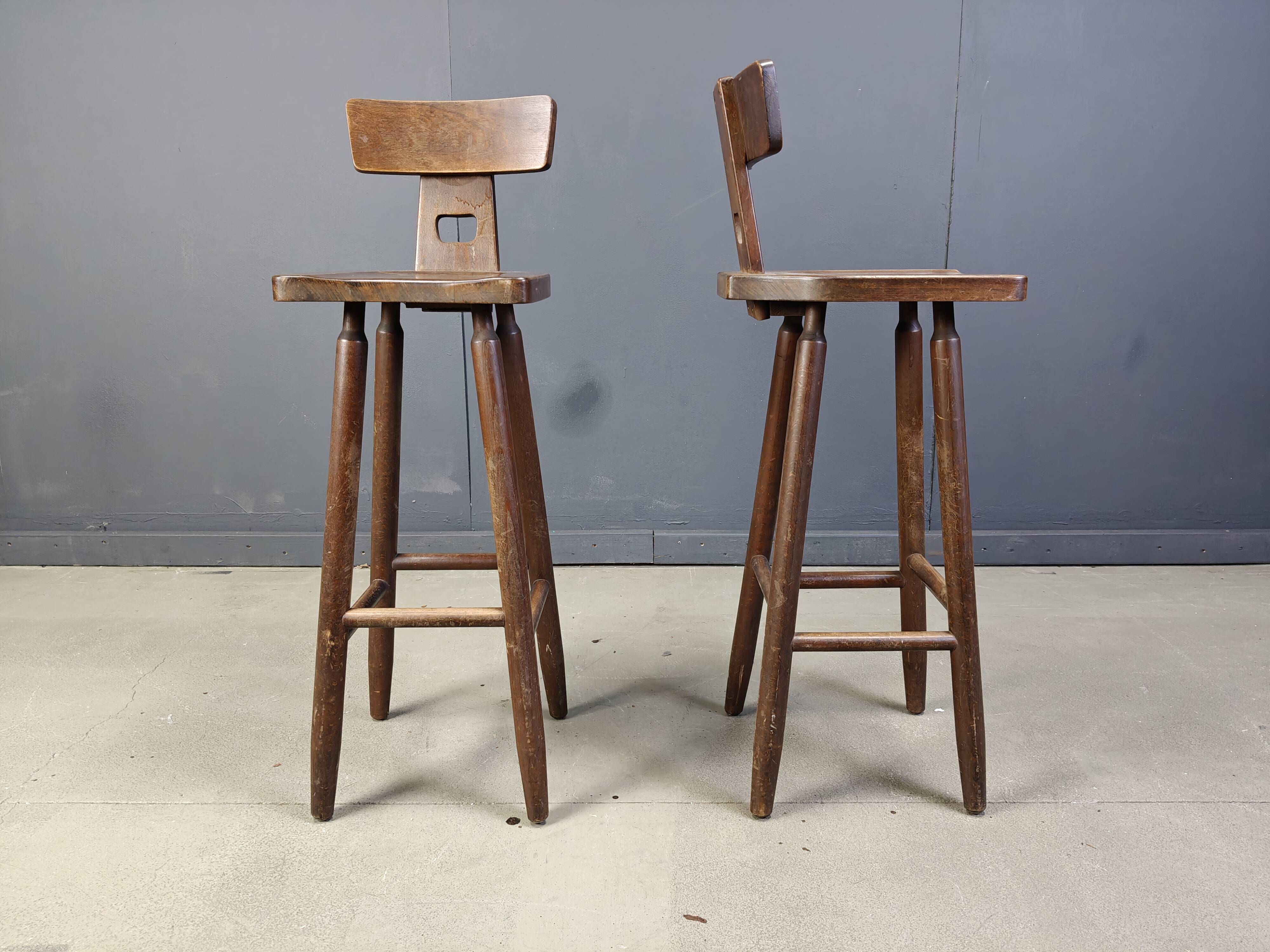 Set of 8 vintage brutalist bar stools, 1960s