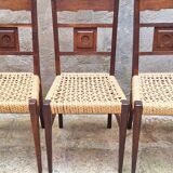 Set of 4 oak and rope chairs