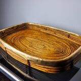 Rattan and brass tray, Italy, 1970