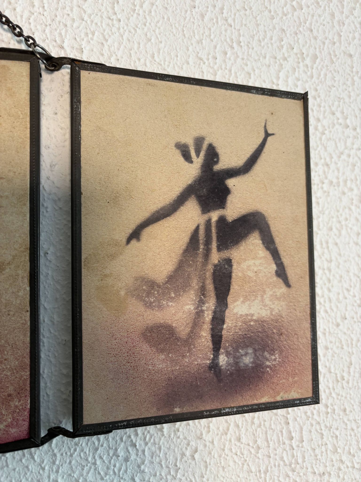 Vintage 1930 triptych mirror barber hairdresser young dancer woman - 19 x