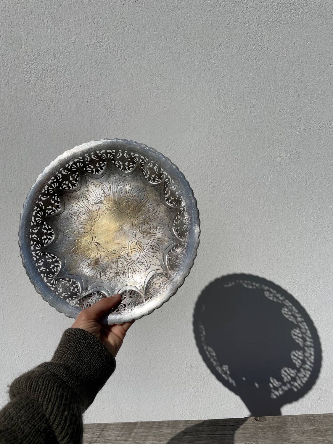 Openwork silver-plated metal fruit bowl or basket