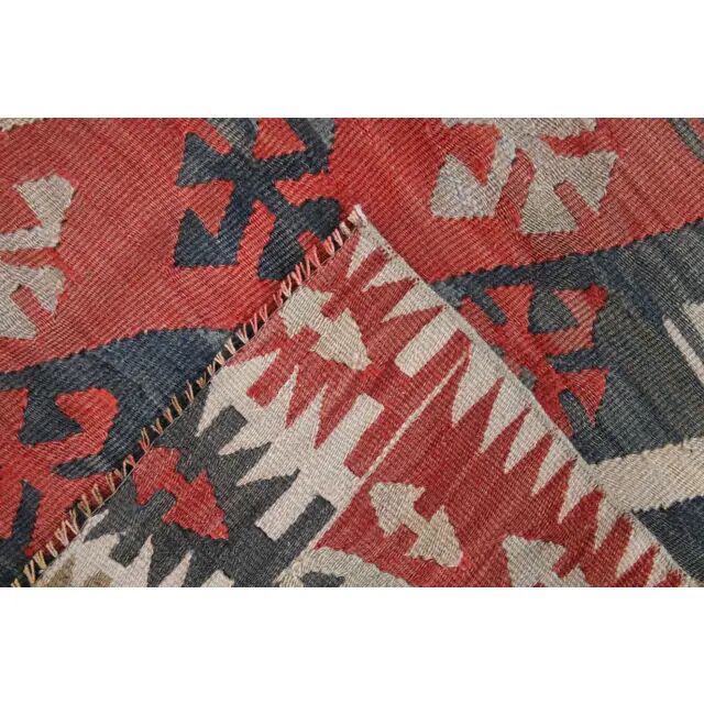 1970s Turkish Oushak Handmade Wool Cotton Red Kilim Runner Rug 130x400