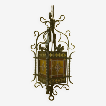 Lanterne en vitrail néo-gothique française datant d'environ 1870