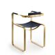 Armchair, aged brass and navy blue leather, contemporary style.