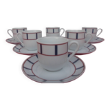 Ensemble de 6 tasses a café basque porcelaine bleu et rouge