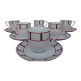 Ensemble de 6 tasses a café basque porcelaine bleu et rouge