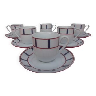 Ensemble de 6 tasses a café basque porcelaine bleu et rouge