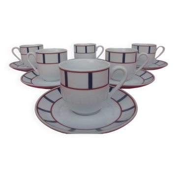 Ensemble de 6 tasses a café basque porcelaine bleu et rouge