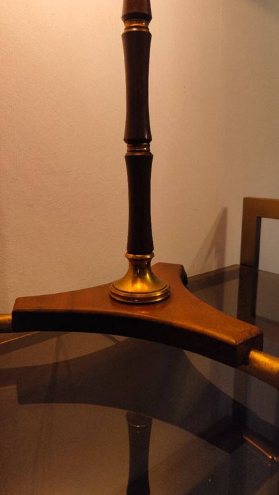 Modernist art deco lamp 1950 wood and brass signed France Paris