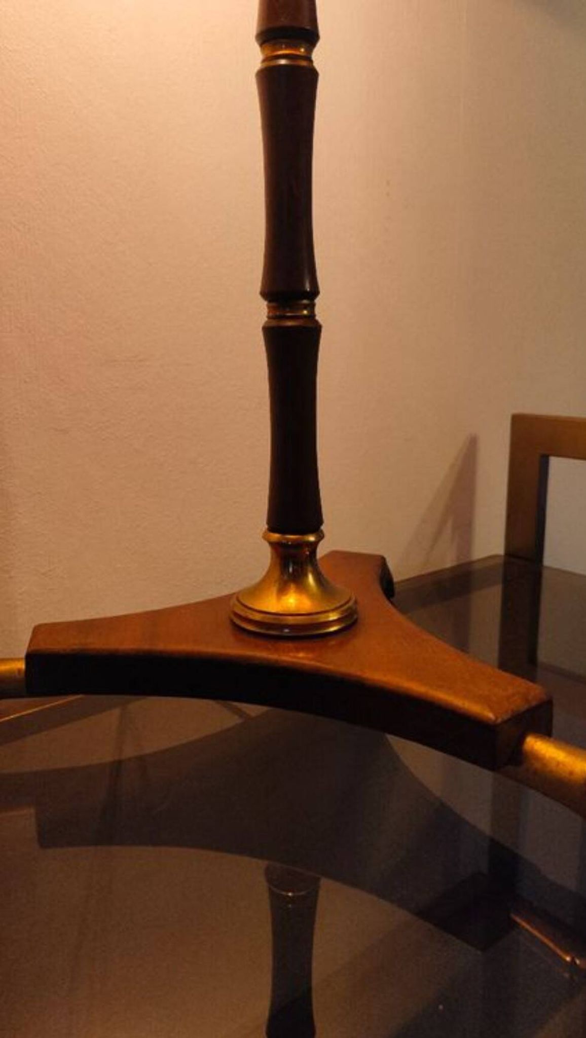 Modernist art deco lamp 1950 wood and brass signed France Paris
