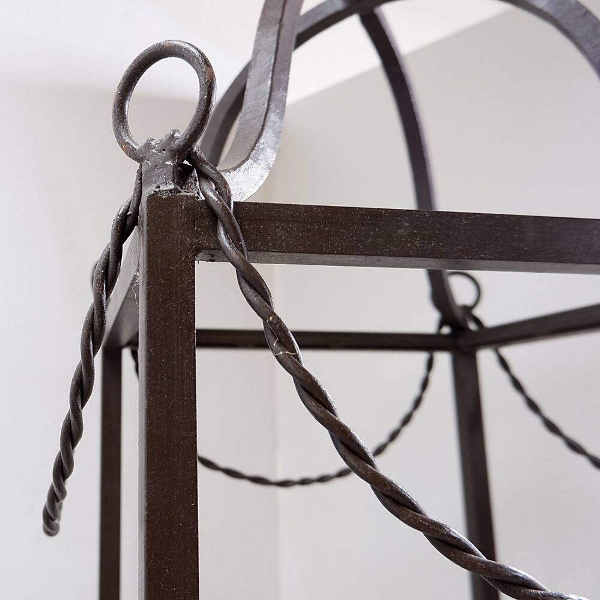 Pair of vintage pagoda-style shelves in black metal