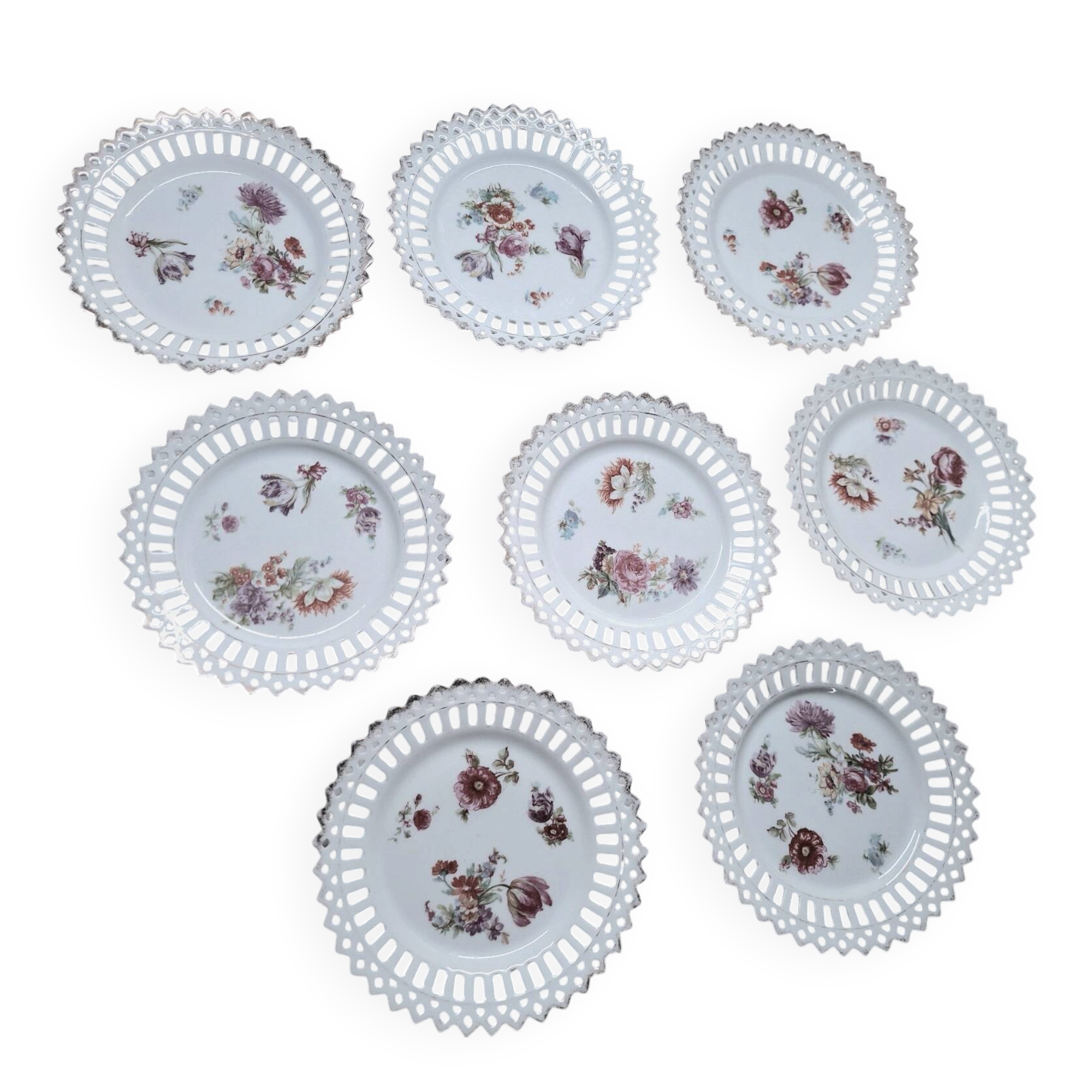 Antique pierced dessert plates