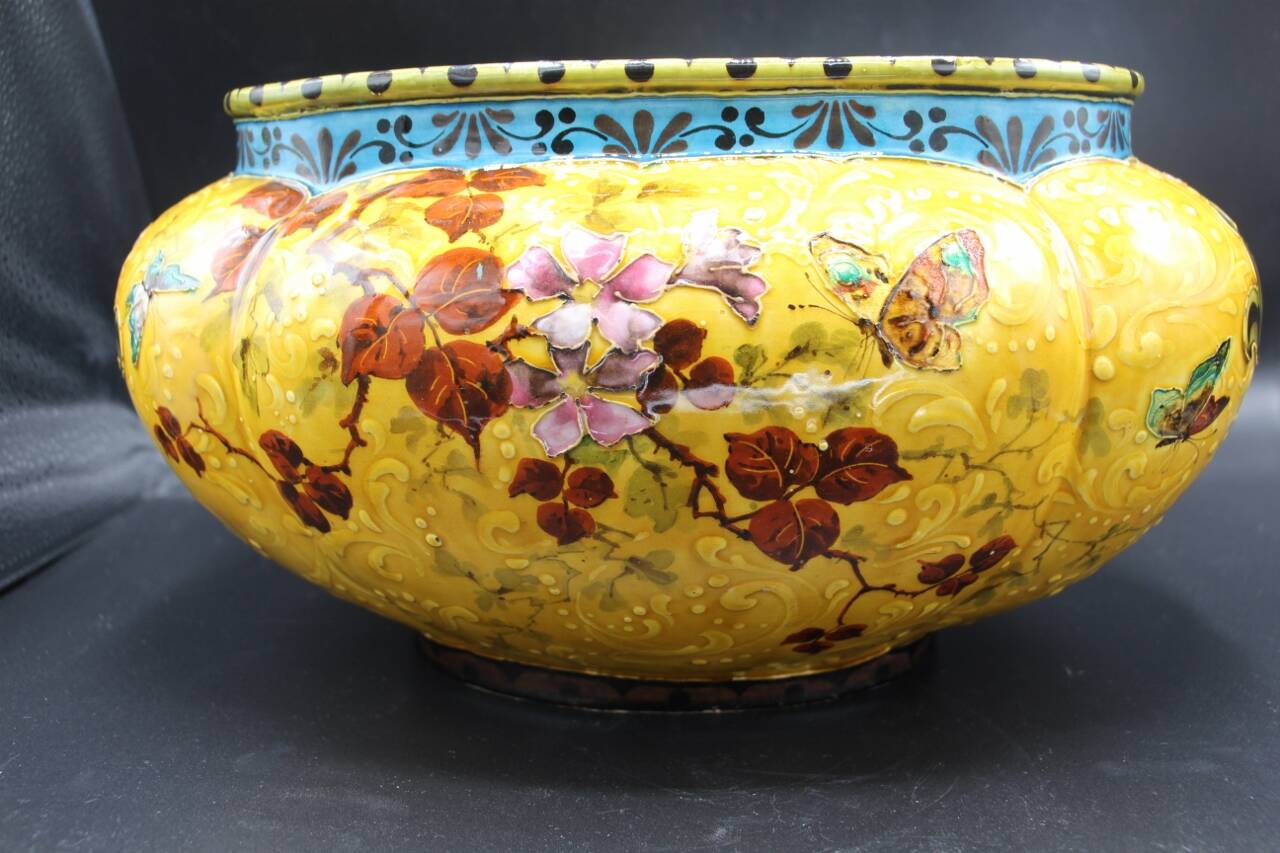 19th-century earthenware jardinière attributed to Felix Optat Milet.