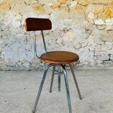 Vintage industrial metal and wood stool with adjustable swivel seat, 1960's