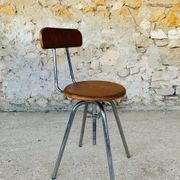 Vintage industrial metal and wood stool with adjustable swivel seat, 1960's