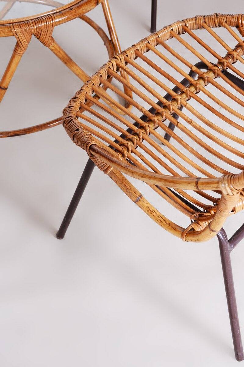 Art Deco Seating Set in Rattan & Steel attributed to Alan Fuchs, 1940s, Set of 4