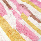 Moroccan Berber carpet beni ouarain pink mottled with colorful patterns and engraved 294x250cm