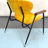 Vintage yellow velvet chair by Gastone Rinaldi for Rima. Italy 1950s