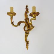 Ancienne applique murale à double feux en bronze, feuille d'acanthes. Années 50